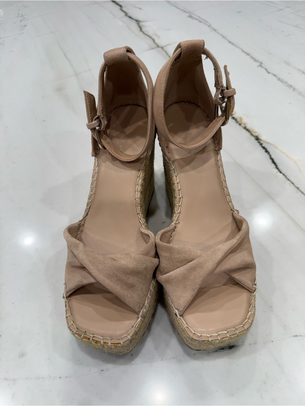 Kenneth Cole Tan Suede Espadrille Ankle-Strap Wedges